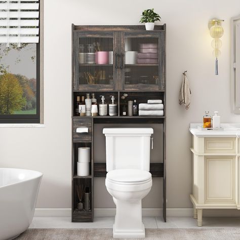 Over-The-Toilet Storage Cabinet, Farmhouse Style with 2 Glass Doors, Space-Saving Home Storage Rack for Restroom, Bathroom and Laundry Room Above Toilet Decor Modern, Bathroom Wall Storage Ideas, Behind Toilet Storage, Bathroom Decor Amazon, Amazon Bathroom Must Haves, Above The Toilet Storage, Amazon Bathroom Finds, Amazon Bathroom Decor, Bathroom Must Haves