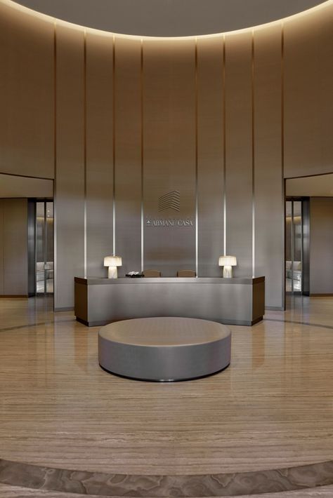 Armani Interiors, Armani Home, Armani Casa, Armani Hotel, Victorian Townhouse, Reception Counter, Luxury Office, Living Room Trends, Curved Walls