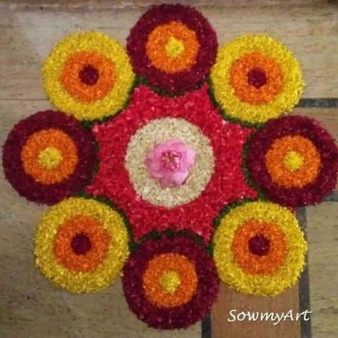 Flower Rangoli Designs 🔥👌 #diwalirangoli #Diwali2024 Flower Rongali Design, Pookolam Design Simple, Pookalam Simple Design, Small Pookalam Design Onam, Pookalam Design Onam Simple Small House, Easy Pookalam Designs, Athapookalam Designs Simple, Pookalam Design Onam Easy, Onam Pookalam Design Simple