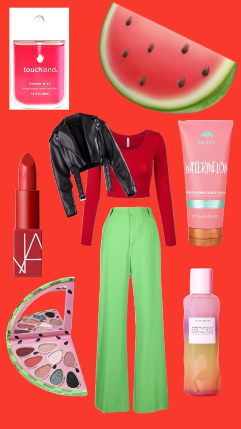 Fruit inspired outfit part 1!: watermelon Fruit Inspired Outfit, Fruits For Dogs, Hand Sanitizer, Watermelon, Outfit Inspirations, Tights, Fruit