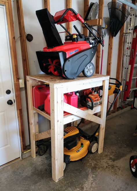 Garage Equipment Storage, Mower And Snowblower Storage, Garage Storage For Lawn Equipment, How To Store Lawn Mower In Garage, Lawn Mower Garage Storage, Snowblower Storage In Garage, Backpack Blower Storage, Chair Storage Garage, Camping Chair Storage Garage