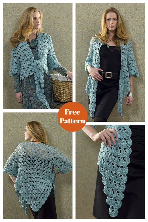 Zen Lace Jacket Free Crochet Pattern Crochet Circle Jacket Free Pattern, Crochet Jacket Pattern Free, Popular Crochet Patterns, Crochet Circle Jacket, Free Crochet Jacket Patterns, Crochet Lace Jacket, Hekel Patrone, Crocheted Cardigan, Different Crochet Stitches