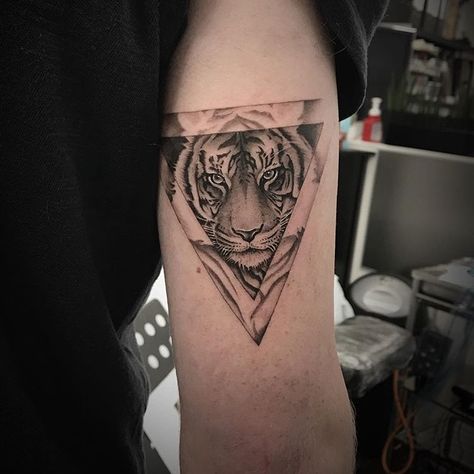 #tattoo #tiger #triangle on #tricep Tiger Eyes Tattoo, Tricep Tattoos, Tattoo Tiger, Tattoo Leg, Tiger Tattoo Design, New Tattoo Designs, Triangle Tattoos, Elephant Tattoos, Tiger Design