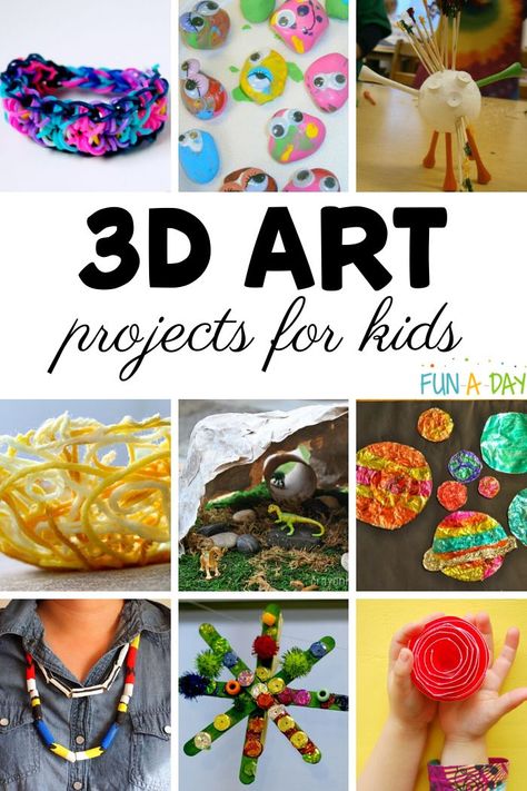 Art projects for kids that really POP! There are crafts, wearable art projects, and 3D art projects that are beautiful enough to give as a handmade gift! Classe D'art, 3d Art Projects, Crafts And Activities For Kids, Art Projects For Kids, 3d Sculpture, Preschool Art Activities, Homeschooling Ideas, Cool Art Projects, Homeschool Art