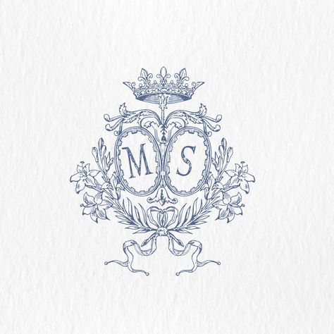 Wedding Crest Monogram, Two Letter Monogram, Wedding Pieces, Illustration Reference, Logo Monogramme, Crest Monogram, Vintage Colour Palette, M Monogram, Wedding Coat