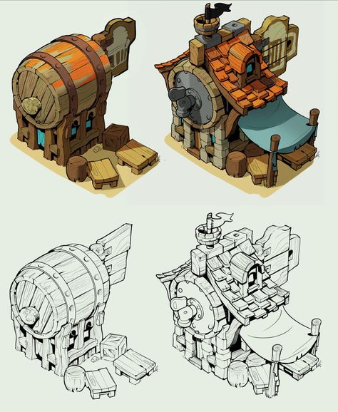 Ilustrator/Concept artist 3d Karakter, Bangunan Minecraft, Props Concept, 2d Game Art, Props Art, Isometric Art, Game Props, Isometric Illustration, Building Art