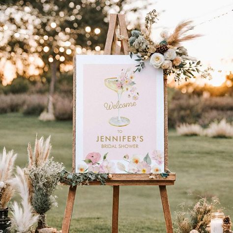 Champagne Floral Bridal Shower Welcome Sign Floral Brunch, Blush Background, Brunch And Bubbly, Sip Sip Hooray, Bridal Shower Welcome Sign, Shower Welcome Sign, Floral Bridal Shower, Floral Bridal, Party Signs