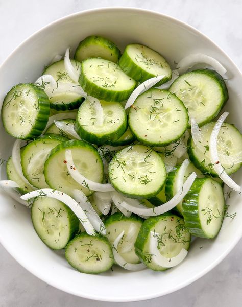 Easy Cucumber Onion Salad Recipe - The Urben Life Onion Cucumber Salad, Cucumber Salad With Dill, Egg Free Meatballs, Light Salads, Garden Cucumbers, Cucumber Onion Salad, Salad With Dill, Dill Salad, Easy Cucumber Salad