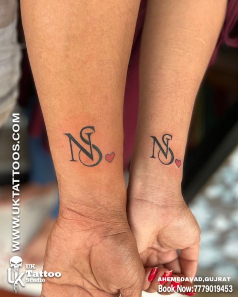 Sn Tattoo, Ns Tattoo, Tattoo Designs Women, Ns Logo, Tattoos Hand, Tattoo Couple, Guys Tattoos, Letter Tattoo, Couple Tattoo