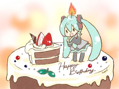 Hatsune Miku Birthday, Happy Birthday Drawings, Otaku Issues, Birthday Wallpaper, Happy Song, Anime Friendship, Glitter Graphics, Cute Images, Happy Birthday Cards