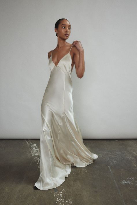 Simone Slip Dress Ivory – Kamperett Slip Wedding Dress, Funny Reaction, White Slip Dress, Wedding Dresses With Straps, Resort Dresses, Yes To The Dress, Flattering Dresses, Satin Wedding, Silk Organza