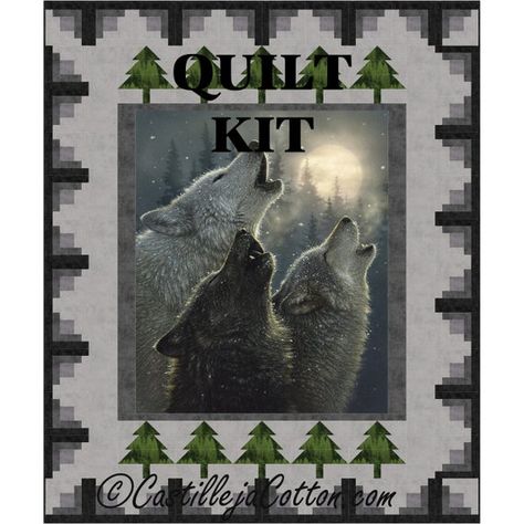 Quilt Kit - Three Wolves (Grey) - Fabric for top and binding with Pattern by Castilleja Cotton - 60" Wildlife Quilts, Lap Quilt Patterns, Panel Quilt Patterns, Wolf Colors, Fabric Panel Quilts, Quilt Care, Quilt Border, Animal Quilts, Panel Quilts