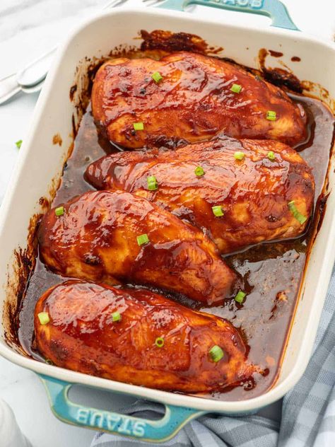 Easy Oven Baked BBQ Chicken Breast – Cookin' with Mima Oven Baked Bbq Chicken Breast, Baked Bbq Chicken Breast, Chicken Breast In Oven, Bbq Baked Chicken Breast, Baked Bbq Chicken Recipes, Bbq Chicken Breast Recipe, Oven Bbq Chicken, Oven Baked Bbq Chicken, Chicken Breast Oven