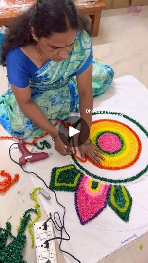 Ohp Sheet Rangoli Design, Woolen Rangoli Mat, Rangoli Mandala Designs, Readymade Rangoli Designs, Mat Rangoli Designs, Diy Rangoli Mats, Rangoli Mat Designs, Ohp Sheet Rangoli, Ohp Sheet Craft