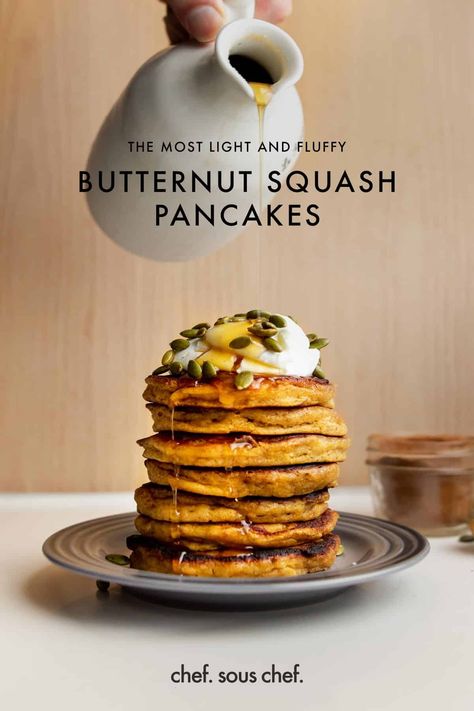 Sweet and savory, Butternut Squash Pancakes bring a seasonal twist to breakfast. Try these fluffy, golden pancakes for a delicious fall-inspired meal! Butternut Pancakes, Butternut Breakfast, Butternut Squash Breakfast, Butternut Squash Pancakes, Squash Pancakes, Savory Butternut Squash, Butternut Squash Cinnamon, Weekend Brunch Recipes, Recipe Ingredients List