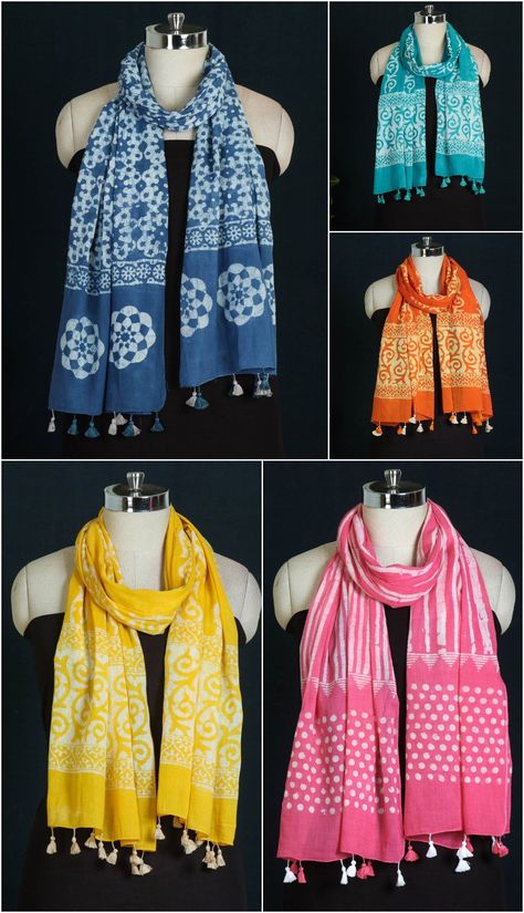 Hand Batik Printed Stoles in Cotton Ajrak Print, Kurti With Jeans, Giraffe Crafts, Batik Scarf, Saree Tassels Designs, Tie Dye Crafts, Batik Art, Casual Indian Fashion, Stylish Short Dresses