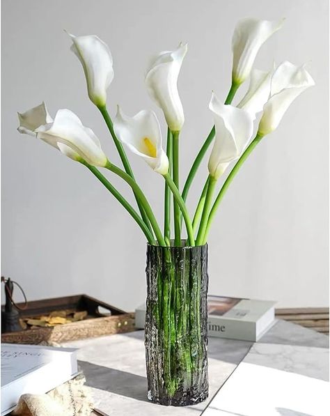 Amazon.com: JINWOE 6PCS White Calla Lily Artificial Flowers, 25" Lifelike Large Real Touch Fake Lily Silk Flowers with Long Stems, Faux Lilies Bouquets for Tall Vase Wedding Dining Table Centerpieces Kitchen Home : Home & Kitchen Tall Wedding Vases, Wedding Dining Table, Christmas Table Centerpiece, White Calla Lily, Long Stem Flowers, Calla Lily Flowers, Flowers Real, Fall Kitchen Decor, Christmas Table Centerpieces