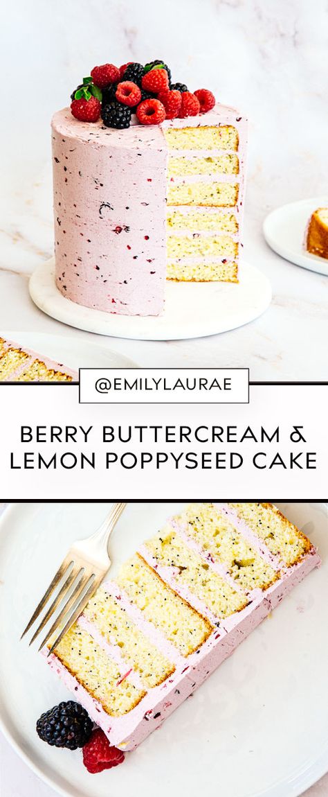 Berry Buttercream, Blackberry Buttercream, Poppy Seed Cake Recipe, Poppyseed Cake, Strawberry Cake Filling, Flat Cakes, Lemon Poppyseed Cake, Birthday Cake Flavors, Poppy Seed Cake