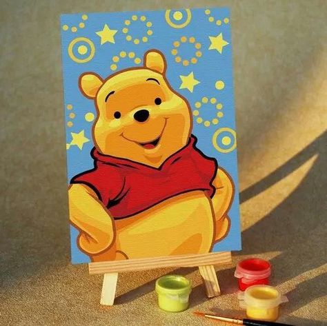 Painting Winnie The Pooh, Pooh Painting, Cartoon Paintings, Diy Oil Painting, Flower Cartoon, Painted Decor, Disney Canvas Art, Disney Canvas, Disney Paintings