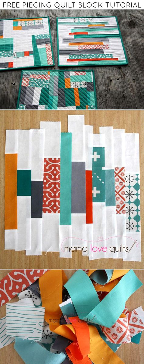 Need an easy way to use up those fabric scraps? Making a quilt using free-pieced strips is a great way to bust through your scrap bins. Quilter and blogger Nicole Neblett of Mama Loves Quilts shows us how! Making A Quilt, Quilt Modernen, String Quilts, Quilt Block Tutorial, Strip Quilts, Quilting Techniques, Scrappy Quilts, Mini Quilts, Quilt Block Patterns