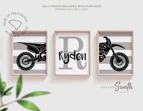 Dirt Bike Nursery, Black Dirt Bike, Dirt Bike Bedroom, Green Dirt Bike, Motocross Bedroom, Racing Bedroom, Bike Bedroom, Dirt Bike Room, Bike Wall Art