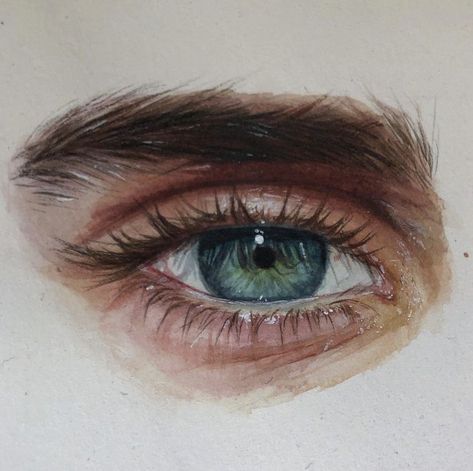 Watercolor Eyes Aesthetic, Color Pencil Eye Drawing, Realistic Eye Drawing Color Pencil, Water Colour Eye, Face Drawing Color, Eyes Drawing Realistic, Realistic Eye Painting, Blue Eyes Drawing, Painting With Acrylic Paint