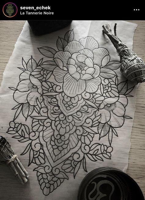 Swedish Style Tattoo, Back Of Neck Floral Tattoo, Garden Themed Tattoos, Shoulder To Shoulder Tattoo Back, Ornamental Backpiece Tattoo, Ornamental Back Tattoo Women, Ornamental Sleeve, Mandala Back Tattoo, Traditional Tattoo Outline