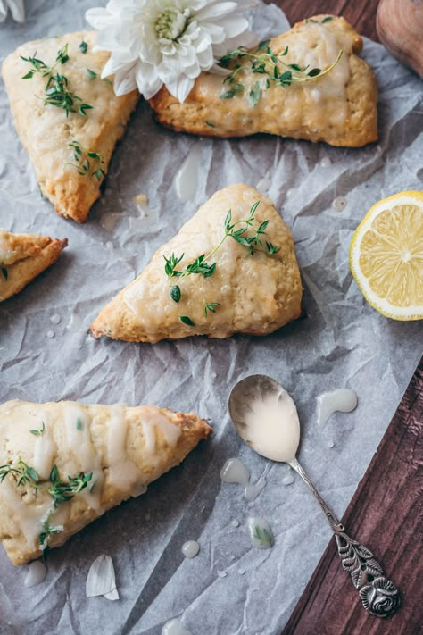 Thyme Scones, Spring Baking, Thyme Recipes, Lemon Scones, Lemon Thyme, Herb Recipes, Sweet Lemon, Scone Recipe, Fresh Herbs