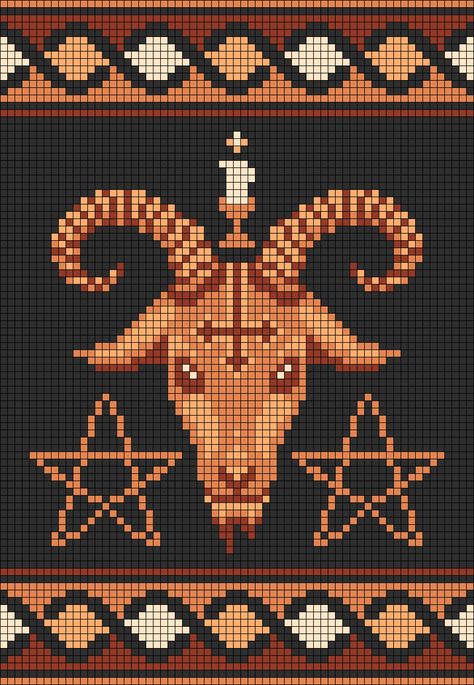 Demon Cross Stitch, Occult Cross Stitch, Baphomet Cross Stitch, Satanic Cross Stitch, Satanic Crochet, Gothic Pixel Art, Star Border, Grid Patterns, Goat Horns