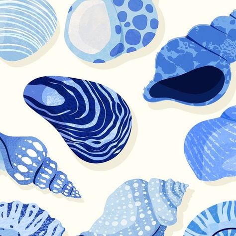 Rebecca Hollingsworth on Instagram: "🐚🐚🐚  I loved the shell repeat I did a couple of weeks ago so I had to see how it looked in blue!! 💙💙  . . . . . .  #shells #drawing #illustration #designer #illustrator #shell #beach #coastal #womenillustrators #illustrationoftheday #texture #womenwhodraw #femaleillustrator #illustrated_now #womenofillustration #spring #summer #artlicensing #artchallenge #seashells #pattern #illustrationartist #printandpattern #drawingchallenge #dailychallenge #weareillustration #illo#illustration_daily #digitalillustration" Sea Shell Illustration Drawings, Seashell Illustration Drawing, Shells Drawing, Sea Shell Illustration, Shells Illustration, Sea Shell Graphic Design, Shell Illustration, Shell Illustration Seashells, Seashell Illustration