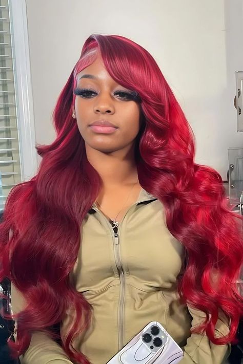 Intense Red Waves With A Deep Side Part Wavy Wig Hairstyles, Wet And Wavy Wig Hairstyles, Wet And Wavy Wig, Black Hair Tips, Twist Braid Hairstyles, Wavy Wig, Simplify Your Life, Twist Braids, Style Change