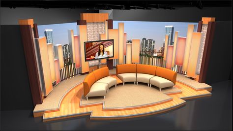 Tv Interview Set Design, Small Tv Studio Set Design Ideas, Virtual Studio Set, Talk Show Set Design Ideas, Tv Studio Set Design Ideas, News Studio Design, Talk Show Set Design, Tv Studio Design, Hotel Room Design Bedrooms