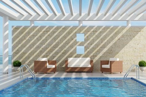 cantilevered pergola over pool Pool Pergola, Pool And Patio, Shade Ideas, Pool Shade, Luxury Swimming Pools, Patio Pergola, Building A Pergola, Pergola Design, Luxury Pools