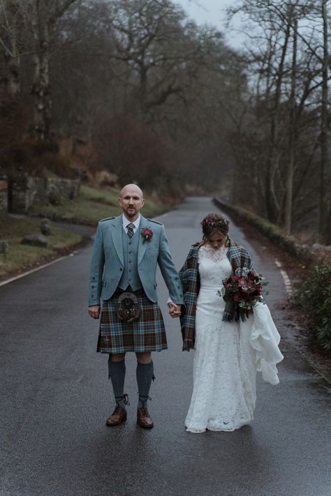 A newly married couple in the moody Scottish landscape Men Wedding Outfits, Scotish Men, Photography Company, Scottish Wedding, Wedding Vibes, First Contact, Wedding Outfits, Documentary Photography, Married Life