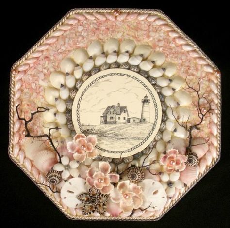 Mosaic Lighthouse, Vintage Shell Art, Sailor Valentines, Seashells Art, Shell Creations, Seashell Collection, Pink Seashell, Seashell Projects, Shell Flowers