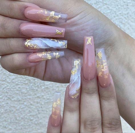 Acrylic Nail Designs Coffin, Office Nails, Long Acrylic Nail Designs, Long Nail Designs, 26th Birthday, Gold Nail, Cute Summer Nails, Long Acrylic Nails Coffin, Acrylic Nails Coffin Pink