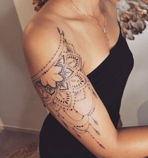 Shoulder And Collarbone Tattoo, Mandela Tattoo Shoulder, Large Rib Tattoos For Women, Lace Shoulder Tattoo, Ankle Foot Tattoo, Feminine Shoulder Tattoos, Mandela Tattoo, Rib Tattoos For Women, Mom Tattoo Designs