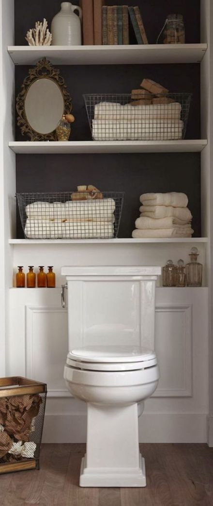 23 Brilliant Bathroom Storage Ideas To Solve ALL Your Clutter Problems - Expert Home Tips Makeover Kamar Mandi, Shelves Above Toilet, Shelves Over Toilet, Bathroom Wall Storage, Bathroom Storage Solutions, Downstairs Toilet, Bad Inspiration, Bathroom Closet, Toilet Room