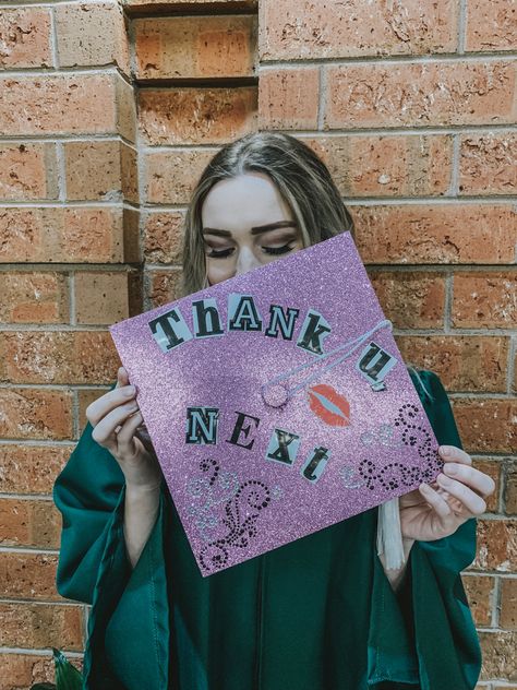 Thank You Next Graduation Cap, Graduation Cap Designs Ariana Grande, Ariana Grande Graduation Cap, Album Cover Graduation Cap, Barbie Graduation Cap, High School Graduation Outfit, Diy Grad Cap, Diy Graduation Decorations, Caps Ideas