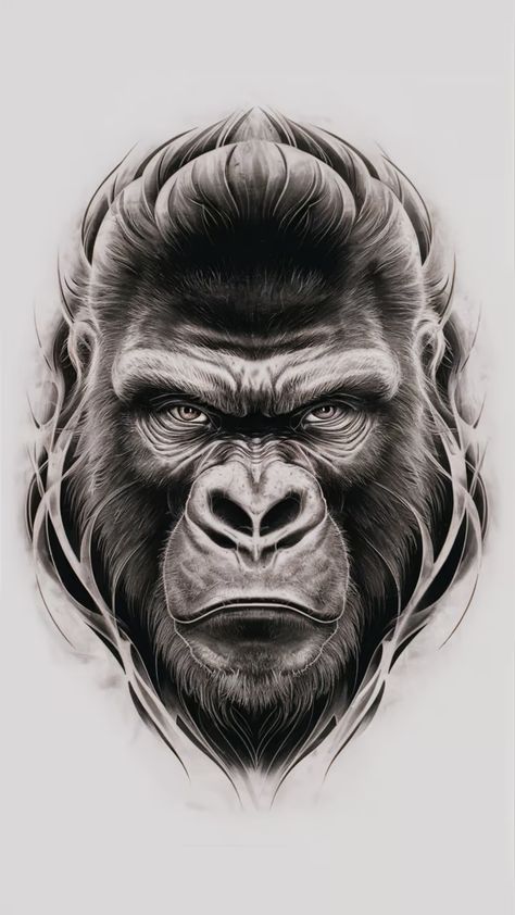 A picture of a stunning gorilla tattoo stencil design, perfect for tattoo inspiration. Gorilla Tattoo Stencil, Gorilla Stencil, Chest Neck Tattoo, Gas Mask Tattoo, Tattoo Stencil Designs, Wildlife Tattoo, Gorilla Tattoo, Tattoo Templates, Leg Tattoo Men