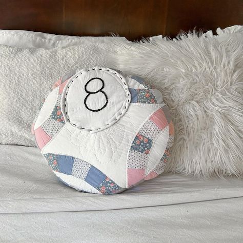 8 ball pillow! 🎱✨🎀

- made from a quilt found at a... - Depop 8ball Pillow, 8 Ball Clothes, Crochet 8 Ball Pillow, Round Ball Pillow, 8ball Fleece Stussy, Yard Sale, Buy Handmade, Pillows