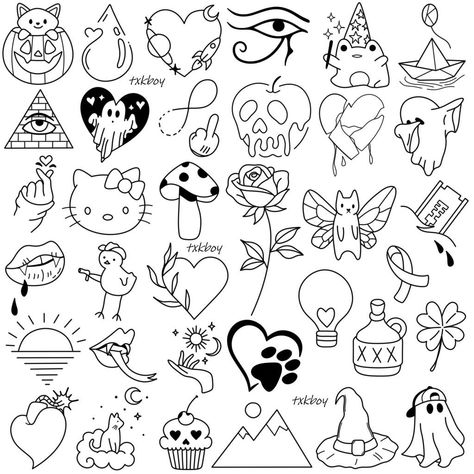 Simple Tattoo Flash Sheet, Simple Tattoo Flash, Icp Tattoos, Ignorant Tattoo, Easy Tattoos To Draw, Ignorant Style Tattoo, Beginner Tattoos, Cool Tattoo Drawings, Word Tattoo