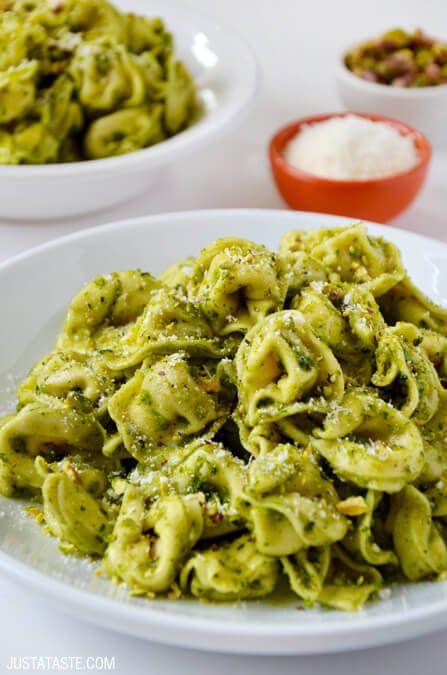 30-Minute Pistachio Pesto Tortellini Recipe Pesto Tortellini Salad, Healthy Food To Eat, Cookout Side Dishes, Pesto Tortellini, Pistachio Pesto, Pesto Pasta Recipes, Tortellini Recipes, Just A Taste, Parmesan Recipes