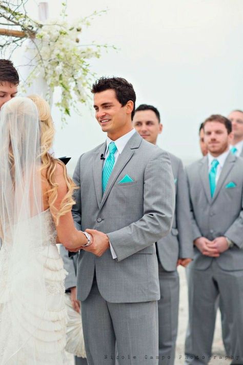 Wedding Suits Men Grey Purple, Teal And Grey Wedding, Wedding Suits Men Grey, Groom Tuxedo Wedding, Tiffany Blue Wedding, Mens Wedding Attire, Purple Color Schemes, Western Wedding Dresses, Suits Men