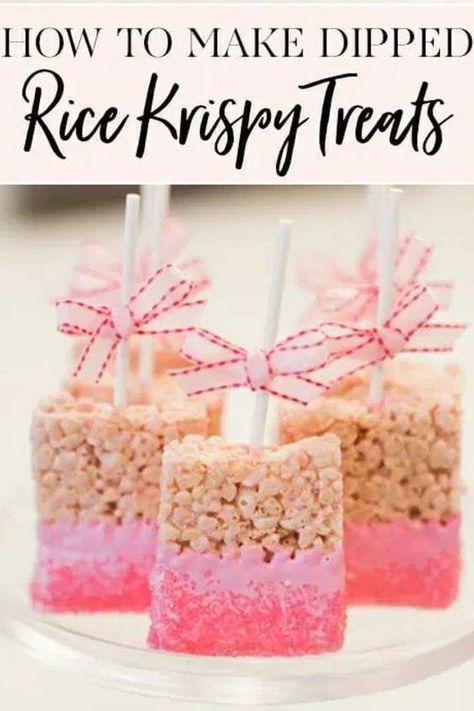 Rice Crispy Treat Party Favor, Rice Krispie Treats Dipped In Pink, Easter Treats Rice Krispie, Pink Rice Krispie Treats On A Stick, Rice Krispie Treats On Sticks, Pig Rice Krispie Treats, Diy Dipped Rice Krispie Treats, Diy Rice Crispy Treats Dipped, How To Make Dipped Rice Krispie Treats