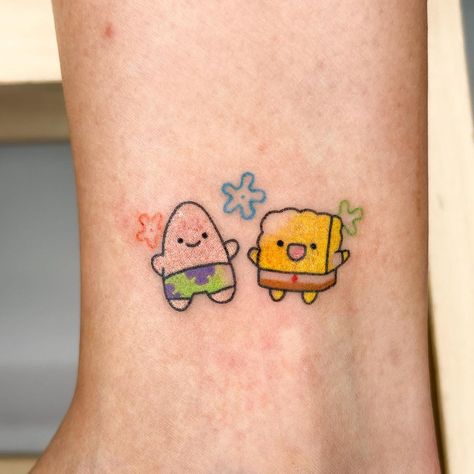 Griffon Tattoo, Tatuaje Studio Ghibli, Spongebob Tattoo, Bestie Tattoos, Cute Matching Tattoos, Matching Friend Tattoos, Matching Tats, Wrist Tattoo Designs, Spongebob And Patrick