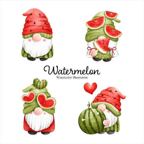 Gnomes Watercolor, Watermelon Vector, Watercolor Gnome, Watermelon Illustration, Watermelon Wallpaper, Watercolor Watermelon, Color Lessons, Cupcake Logo, Watercolor Art Face