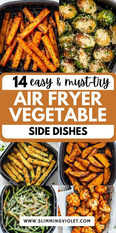 Finding tasty ways to cook veggies can feel like a challenge. These 14 air fryer vegetable recipes include crispy air fryer zucchini fries, flavorful air fryer Brussels sprouts with Parmesan, and more, making healthy sides easy and delicious. Save this pin for quick, foolproof veggie ideas you'll love! Healthy Side Dishes For Dinner Air Fryer, Veggie Sides For Picky Eaters, Cooking Vegetables In Air Fryer, Easy Vegetarian Air Fryer Recipes, Frozen Veggies In Air Fryer, Air Fryer Frozen Vegetables, Air Fry Vegetable Recipes, Air Fryer Vegetables Easy Recipes, Vegetable Side Dishes Air Fryer