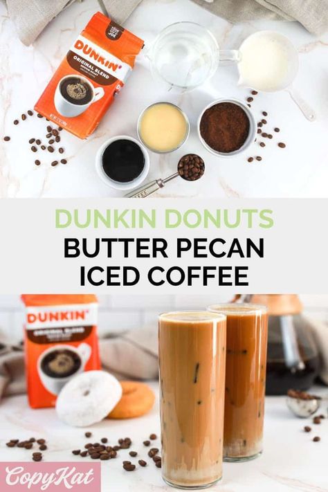 Dunkin Donuts Butter Pecan Iced Coffee is an incredibly tasty cold coffee drink. Get the easy copycat recipe and find out how to make the best iced butter pecan coffee at home. Save money and make a delicious homemade coffee drink flavored with butter pecan swirl. Diy Dunkin Donuts Iced Coffee, Dunkin Coffee At Home, Dunkin Butter Pecan Iced Coffee Recipe, Dunkin Donuts Butter Pecan Iced Coffee, Copycat Dunkin Donuts Iced Coffee, Dunkin Coffee Recipe, Dunkin Iced Coffee At Home, Diy Iced Coffee Recipes At Home, Dunkin Butter Pecan