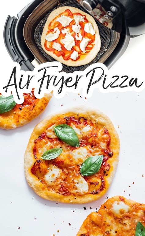 Step aside frozen pizza, there's a new guy in town, Air Fryer Pizza! Crispy, easy to make, personal pan pizzas that are about to revolutionize pizza night. This homemade pizza recipe is full of flavor and great for a fun family dinner. #pizza #airfryer #vegetarian #healthyrecipe #easyrecipe Airfryer Pizza Recipes, Airfryer Vegetarian, Pizza Airfryer, Cosori Recipes, Airfryer Pizza, Air Fryer Pizza, Homemade Pizza Recipe, Vegetarian Pizza Recipe, Dinner Pizza